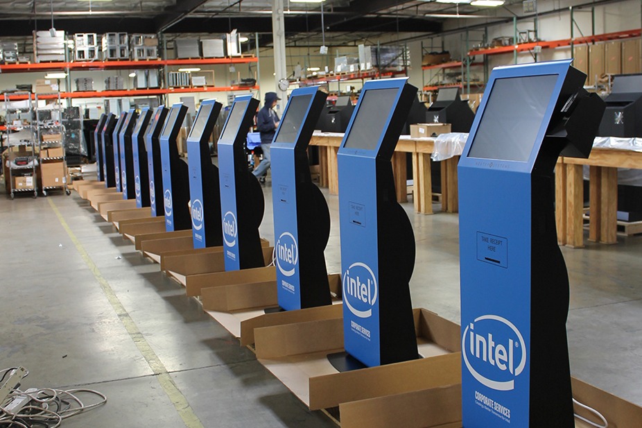 Blue Kiosks in Warehouse