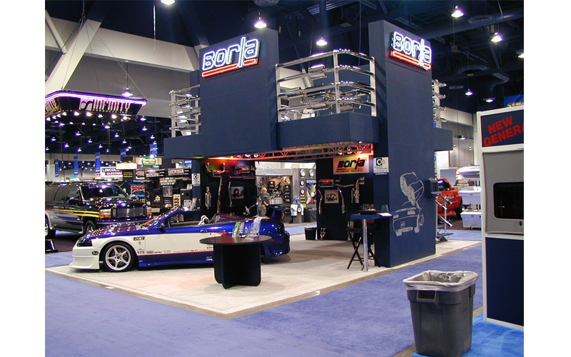 borla-auto-show-exhibit-display This was an exhibit for Borla Exhaust that was shown in the 2000 SEMA show in Vegas. An example of one of the hundreds of Two-Story exhibit structures that Olea built over the years.